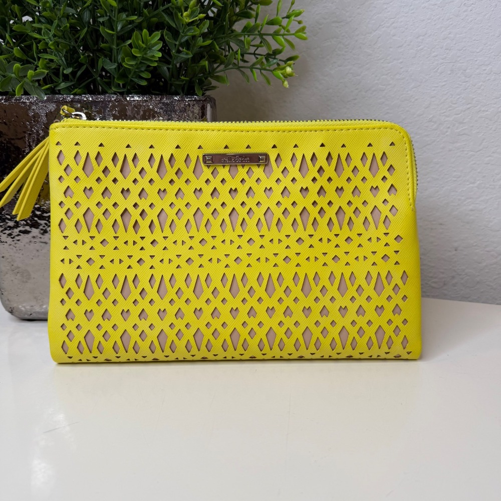 Stella & Dot Citrine Double Clutch Laser Cut Geometric Vegan Modern OS NWOT